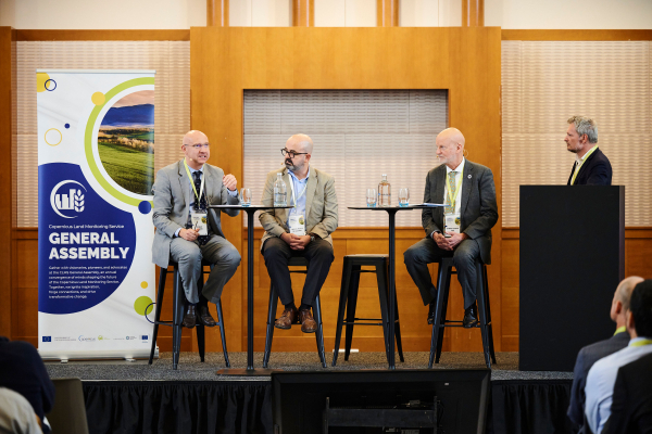 Observer: First General Assembly of the Copernicus Land Monitoring Service - Six Takeaways Unveiled The panel discussion with (from left to right) Robert Konrad, Miguel Rocha De Gouveia, Barron Joseph Orr, and moderator Ivan Kulis, Head of Unit, Nature Conservation and Observation, DG JRC.